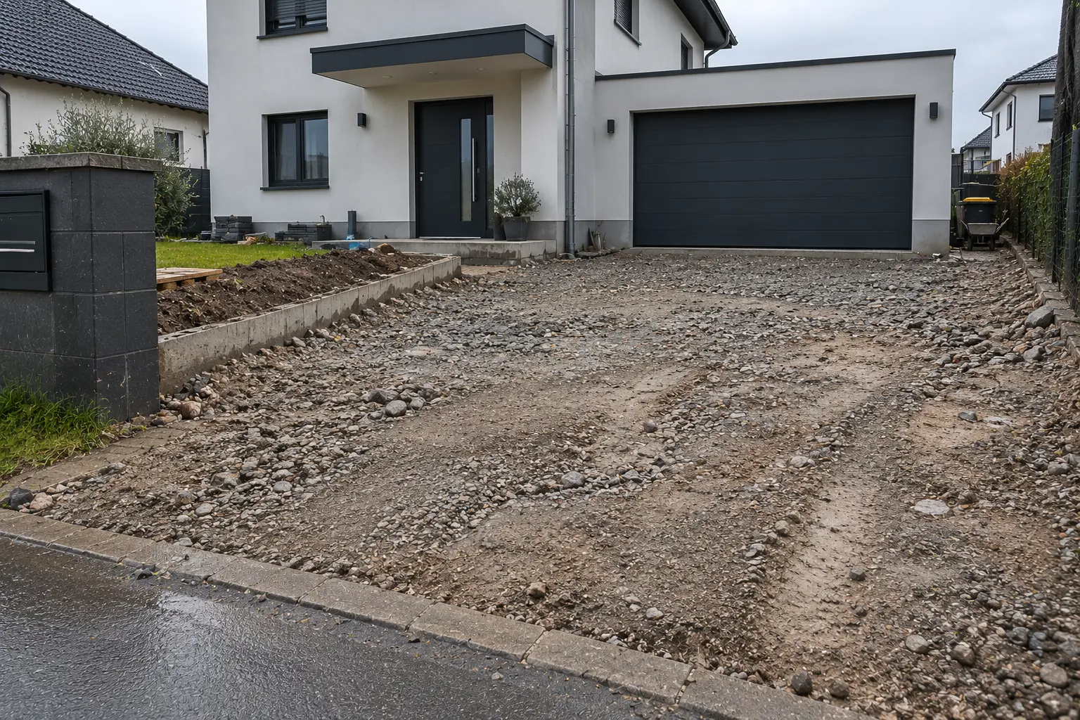 Hofeinfahrt mit altem, rissigem Asphalt